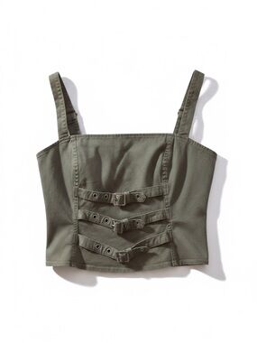 Current Mood Always Expelled Olive Green Corset Crop Top Size M NWT Dolls Kill
